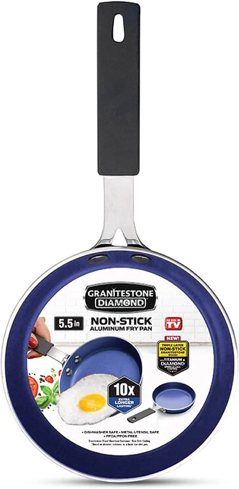 Granitestone Blue Mini Nonstick Egg & Omelet Pan 5.5 Single Serve Frying Pan / Skillet, Diamond Infused, Multipurpose Pan Designed for Eggs, Omelets, Pancakes, Rubber Handle, Dishwasher Safe