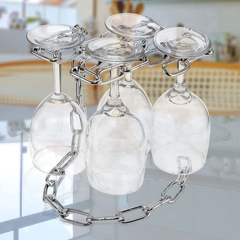 Southern Homewares Magic Floating Chain Wine Glass Stemware Rack & Wine Bottle Holder Set Chrome Free Standing Holder