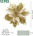 jojofuny 12Pcs Christmas Glitter Poinsettia Flowers, Christmas Tree Flower Decorations Artificial Flowers with Stems and Clips for Wedding Party Wreath (Golden)