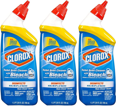 Clorox Toilet Bowl Cleaner with Bleach, Rain Clean - 24 oz, 3 Pack