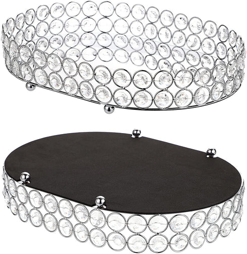 Hipiwe Crystal Vanity Tray Mirrored Dresser Perfume Trays for Makeup Tray Cosmetic Skin Care Storage, Jewelry Trinket Organizer Tray for Bathroom Countertop Home Decor (Medium, Silver)