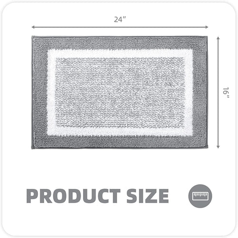 Color G Bathroom Rug Mat, Ultra Soft and Water Absorbent Bath Rug, Bath Carpet, Machine Wash/Dry, for Tub, Shower, and Bath Room (16"x24",Grey and White)