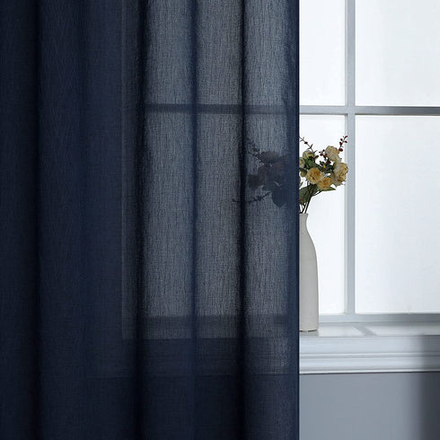 Navy Blue Sheer Curtains 84 Inches Long for Boys Bedroom 2 Panels Set Non See Through Semi Sheer Faux Cotton Soften Touch Drapes Blossy Wave Textured Silky Window Curtains for Living Room