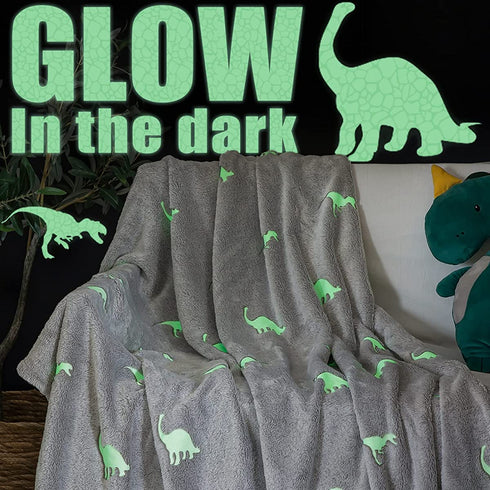 jinchan Dinosaur Throw Blanket Glow in The Dark Grey Lightweight Flannel Fleece Throw Blankets for Nursery Couch Bed Decor Magical Blankets All Seasons Gift for Girls Boys Baby Kids 40x60 Inch