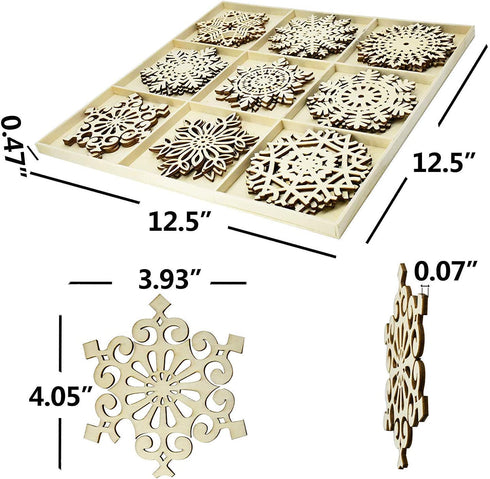 YuQi Set of 27 Hanging Wood Snowflakes Ornaments,Christmas Snowflake Decoration,Unfinished Wooden Snowflakes Large for Crafts Winter Wedding Decor Xmas Ornament