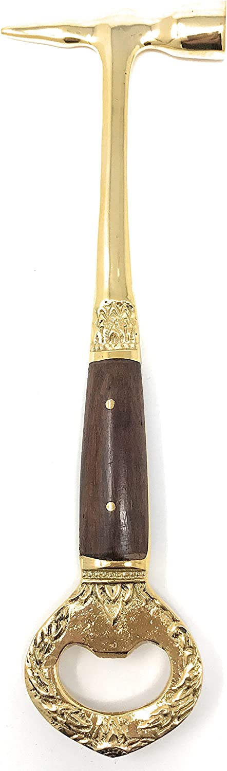 Madison Bay Company Polished Brass Ice Pick, Hammer and Bottle Opener, 3 In 1 Bar Tool, 7.25 Inches Long