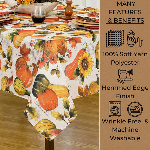 Elrene Home Fashions Grateful Season Printed Fabric Napkins for Fall/Harvest/Thanksgiving, Set of 8, 17 in x 17, Multi, 8 Count