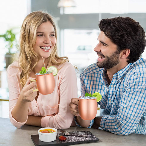 Pitmoly Moscow Mule Copper Mugs, Set of 4 Mugs, Smooth Surface Design 18 oz Copper Cups Set with 4 Cocktail Copper Straws and a Jigger