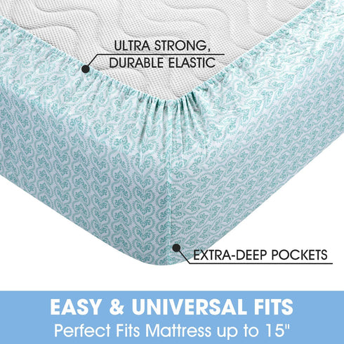 BYSURE 4 Pieces Printed Full Bed Sheet Set - 1800 Soft Durable Brushed Microfiber, 15 Inch Deep Pockets, Wrinkle & Fade Resistant (Full, Lace-Aqua Blue)