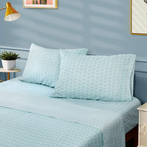 BYSURE 4 Pieces Printed Full Bed Sheet Set - 1800 Soft Durable Brushed Microfiber, 15 Inch Deep Pockets, Wrinkle & Fade Resistant (Full, Lace-Aqua Blue)