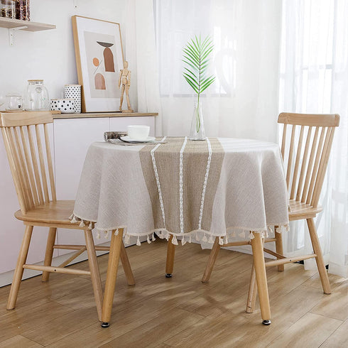 Round Tablecloth 60 Inch for Circular Table, Crturto Farmhouse Table Cloth Cotton Linen Wrinkle Resistant Table Cover for Home Kitchen Dining (Round, 60 Inch, Linen)