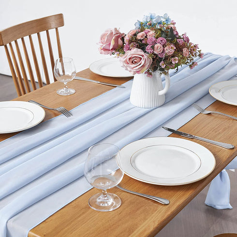 Pufogu 10Ft Baby Blue Chiffon Table Runner Sheer 29x120 Inch for Romantic Wedding Decor Bridal & Baby Shower Birthday Rustic Party Decoration