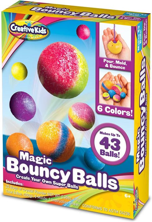 Creative Kids DIY Magic Bouncy Balls - Create Your Own Crystal Powder Balls Craft Kit for Kids - Includes 25 Bags of Multicolored Crystal Powder & 5 Molds - Makes Up to 43 Balls