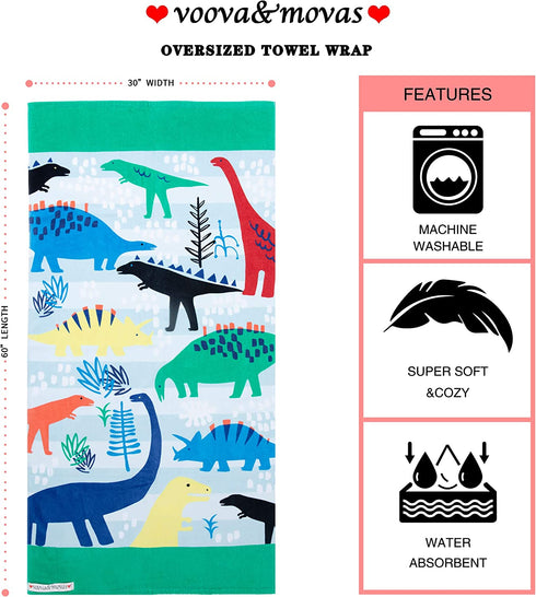 Kids Bath/Pool/Beach Towel for Toddlers Boys Girls,Oversized 30"x60",Soft Absorbent Cotton Swim Cover ups,Dinosaur Theme