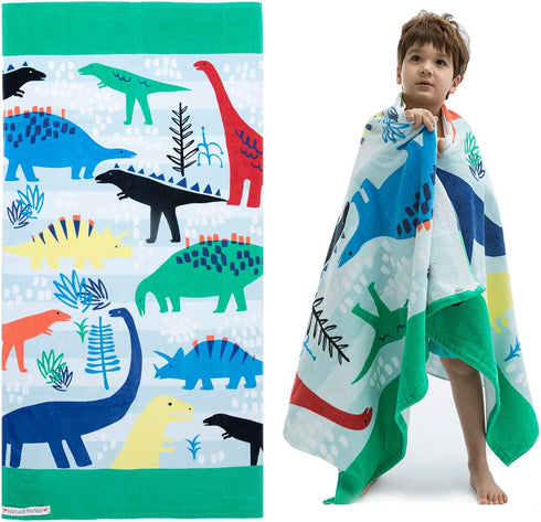 Kids Bath/Pool/Beach Towel for Toddlers Boys Girls,Oversized 30"x60",Soft Absorbent Cotton Swim Cover ups,Dinosaur Theme