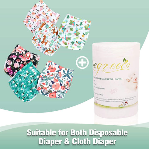 wegreeco 100% Bamboo Unscented Diaper Liners - Fragance Free and Chlorine Free - 100 Sheets Per Roll ( 2 Roll, Bamboo)
