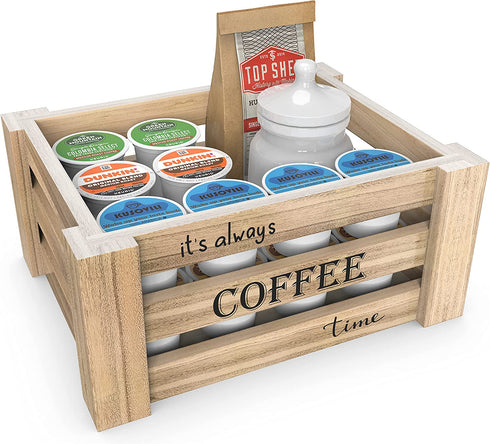KUSOVILI Coffee Bar Station, Farmhouse K Cup Coffee Pod Organizer for Countertop, Burning Finished Solid Wood Storage Box, Coffee Sign Decor for Kitchen