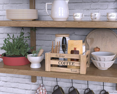 KUSOVILI Coffee Bar Station, Farmhouse K Cup Coffee Pod Organizer for Countertop, Burning Finished Solid Wood Storage Box, Coffee Sign Decor for Kitchen