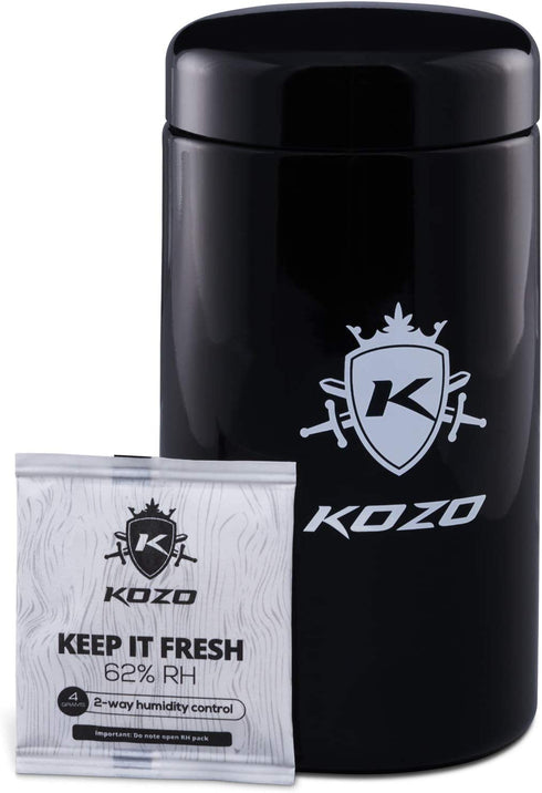 KOZO Airtight Storage Jar - Made of Black Glass, with UV Protection. Airtight Container with Humidity Pack. Keep your Serving Spices, Herbs, Coffee and Sugar Fresh for Longer, Large Stylish 2 oz Size (500 ml)