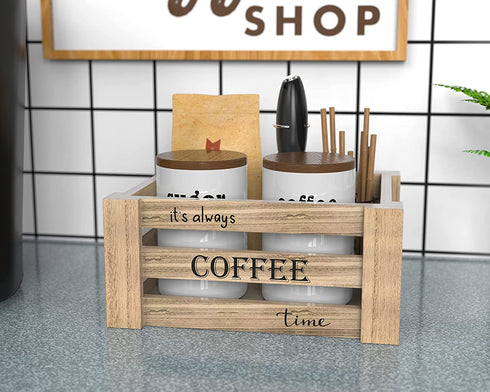 KUSOVILI Coffee Bar Station, Farmhouse K Cup Coffee Pod Organizer for Countertop, Burning Finished Solid Wood Storage Box, Coffee Sign Decor for Kitchen