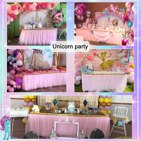 Pink Tulle Table Skirt Tutu Table Skirts for Rectangle Tables 6ft Baby Shower Girl Unicorn Party Wedding Princess Birthday