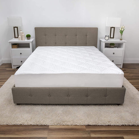Soft-Tex Restonic 300 Threadcount Striped Mattress Pad, King, White