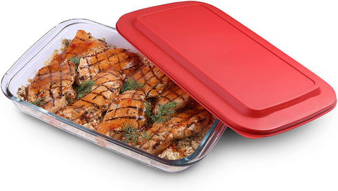 Bovado USA 7" x 12" Inch Glass Oven Baking Dish | High-Grade Borosilicate Glass | 2.3 Qt Capacity with Airtight Premium Plastic Lid | Nonstick, Dishwasher Safe, Freezer-to-Oven Oblong Casserole Pan