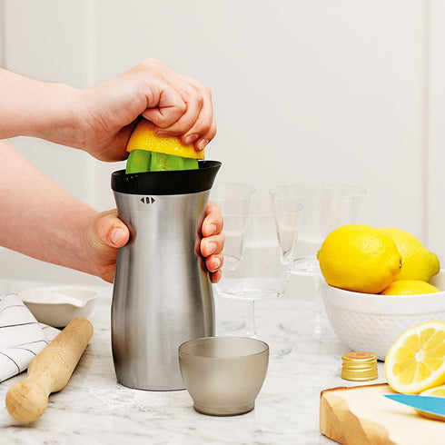 Tovolo Stainless Steel Cocktail Shaker Bar Tool with Built in Citrus Reamer & Strainer