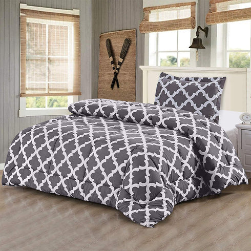 Utopia Bedding Printed Comforter Set (Full, Grey) with 2 Pillow Shams - Luxurious Brushed Microfiber - Down Alternative Comforter - Soft and Comfortable - Machine Washable