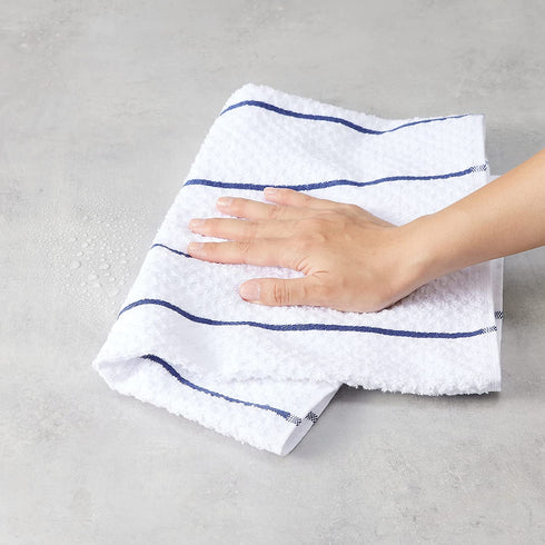 Amazon Basics 100% Cotton Terry Kitchen Dish Towels, Popcorn Texture - 8-Pack, Navy Stripe