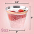 Plasticpro 9 oz Disposable Plastic Party Cups,Old fashioned Designed Tumblers, Crystal Clear (Clear With Rose Gold Rim, 100)
