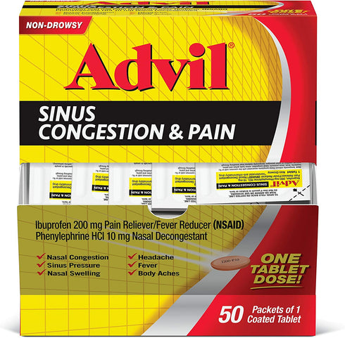 Advil Respiratory Sinus Congestion and Pain Relief Medicine & Fever Reducer with Ibuprofen and Phenylephrine HCl, 50 Count