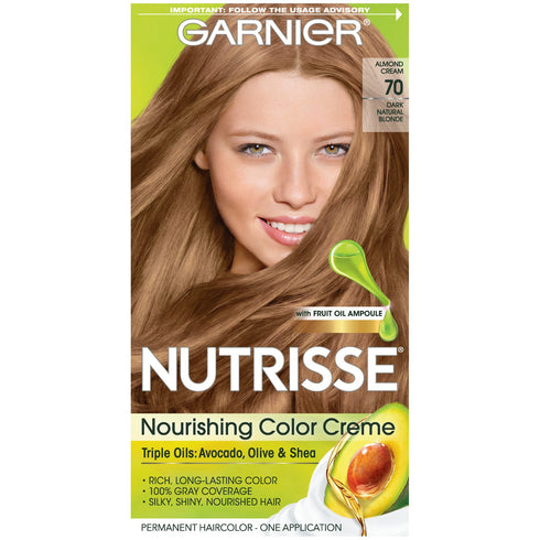 Garnier Hair Color Nutrisse Nourishing Creme, 70 Dark Natural Blonde (Almond Crème) Permanent Hair Dye, 1 Count (Packaging May Vary)