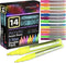 14 Pack Neon UV Fluorescent Acrylic Paint Pens, Double Pack of Both Extra Fine and Medium Tip Paint Markers, for Rock Painting, Mug, Ceramic, Glass, and More, Water Based Non-Toxic and No Odor