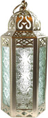 Vela Lanterns White Gold Moroccan Decorative Candle Lantern Holder, Clear Glass, Medium