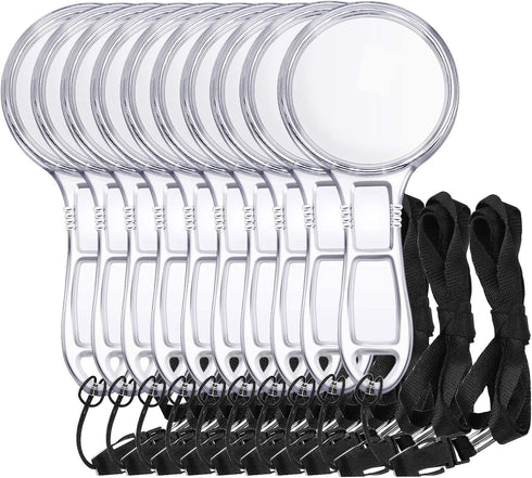 Homgaty 10 Pcs Magnifying Glass for Kids, 10X 5X Mini Handheld Magnifier, Small Magnify Glasses Lens with 10 Lanyard for School Students Outdoor Explorer, Science Observation and Seniors Reading