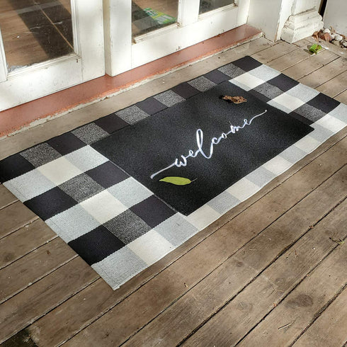 AAZZKANG Welcome Mats for Front Door Outdoor with Durable Non Slip Rubber Backing Ultra Absorb Mud Easy Clean Indoor Door Mat for Entrance Heavy Duty Doormat Black