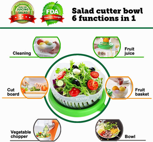 Salad Cutter Bowl, Salad Chopper Bowl, Fruit Vegetable Cut Set, Vegetable Drain Bowl, Upgraded Juice Making and Salad Make, Fresh Salad Slicer, Approved for Kitchen