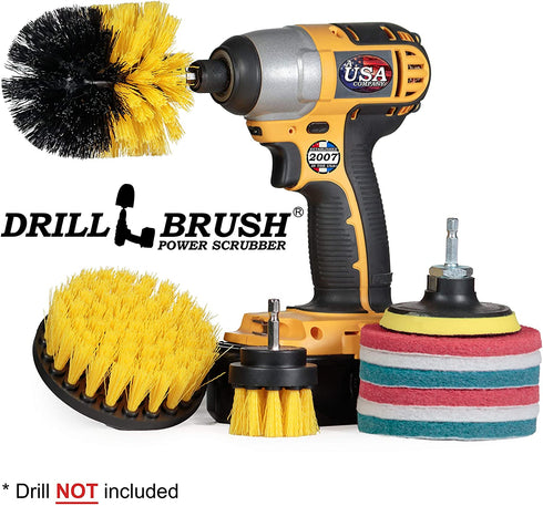 Drillbrush Power Scrubber Brush Set - Drill Brush Attachment - Grout Brush Drill Attachment - Drill Scrubber Attachment - Bathroom Cleaner Scrub Brush - Toilet Brush Cleaning Supplies - Grout Cleaner
