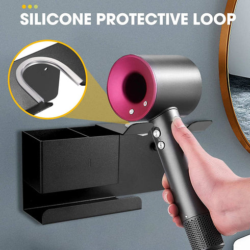 Hair Dryer Holder Wall Mounted, BOJDOPIE Blow Dryer Organizer for Bathroom, Aluminum Alloy Multi-Functional Hair Dryer Rack for Dyson Supersonic, Morden Black