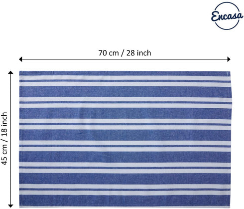 Encasa Homes Kitchen Dish Towels X-Large 18 x 28 inch (12 pcs Set of Waffles, Stripe & Checks) Absorbent, Tea Towels for Cleaning and Quick-Drying, Eco-Friendly Cotton - Blue