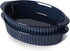 LEETOYI Porcelain Small Oval Au Gratin Pans, Baking Dish Set for 1 or 2 person servings, Bakeware with Double Handle for Kitchen and Home, Set of 2 (Navy)