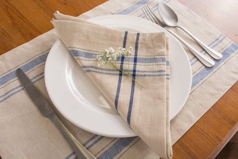 DII Kitchen Essentials Everyday French Stripe Tabletop Collection, Napkin Set, 20x20, Taupe/Nautical Blue, 6 Piece