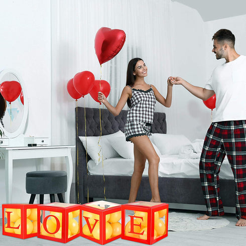 4 Pieces Love Balloons Boxes Valentines Day Transparent Balloon Box with 16 Love Letters, Balloon Party Decorations for Wedding Valentines Day Engagement Bride Shower