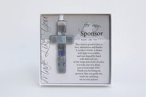 Gift for Sponsor/Sponsor Appreciation Gift -Handmade in USA Mosaic Glass Cross with Touching Sentiment - Thank You Gift for Sponsor/ Confirmation Sponsor Gift