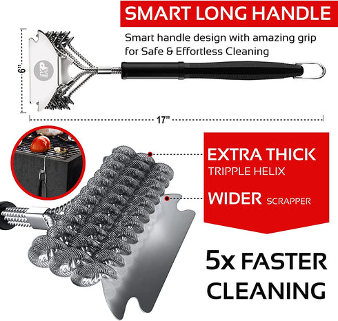 KP Grill Brush and Scraper Bristle Free 2 in 1 Safe Grill Cleaner Design No Bristles in Your Food BBQ Brush Smart Super Grip Handle & Bonus Metal Hanger Best Grill Cleaning Kit +3 eBooks