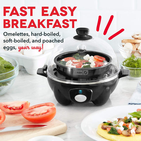 Dash Rapid Egg Cooker: 6 Egg Capacity Electric Egg Cooker for Hard Boiled Eggs, Poached Eggs, Scrambled Eggs, or Omelets with Auto Shut Off Feature - Black
