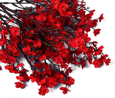 Babys Breath Silk Flowers 6 Bundle Red Flowers Gypsophila Fake Baby's Breath European Artificial Flowers with Stem Real Touch Artificial Gypsophila for Christmas Home Wedding DIY Flowers Party Decor