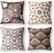 Phantoscope Set of 4 New Living Series Dahlia and Oriental Double Side Print Decorative Throw Pillow Case Cushion Cover, Coffee, 18 x 18 inches, 45 x 45 cm