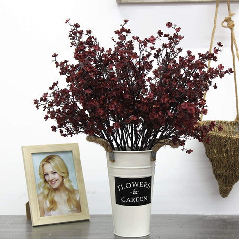 JAKY-Global Babys Breath Fabric Cloth Artificial Flowers 6 Bundle European Fake Silk Plants Decor Wedding Party Decoration Bouquets Real Touch DIY Home Garden (Autumn Red-6pcs)